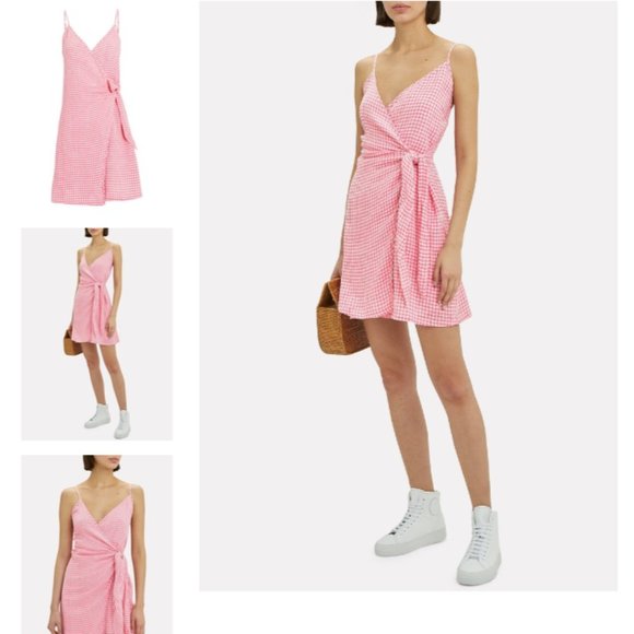Rails Malia Linen Strappy Wrap Dress Pink 90'a Retro Gingham Size X-small - Picture 2 of 6